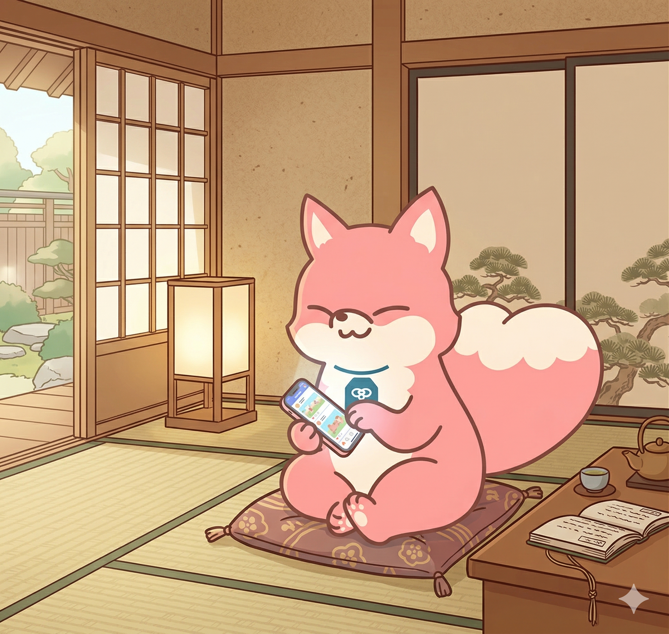 スマホを持つツナギツネ